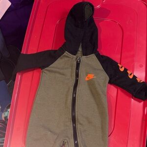 Nike Green and Black Hooded Onesie with Orange Logo